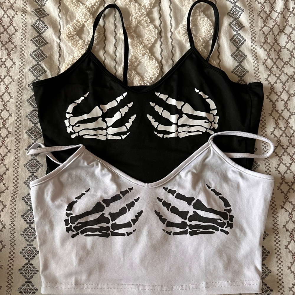 Crop skeleton hand shirts